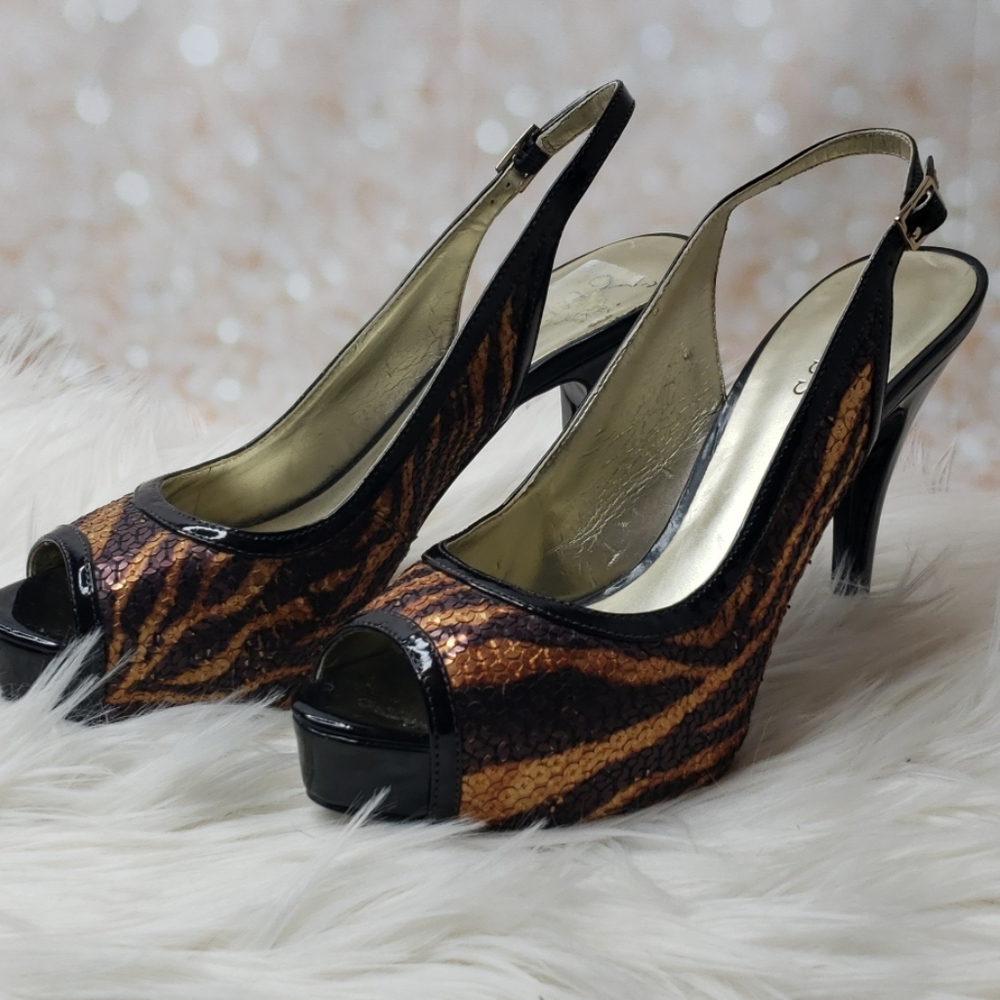 Guess Tiger Sequins Platform Open Back & T - image 2